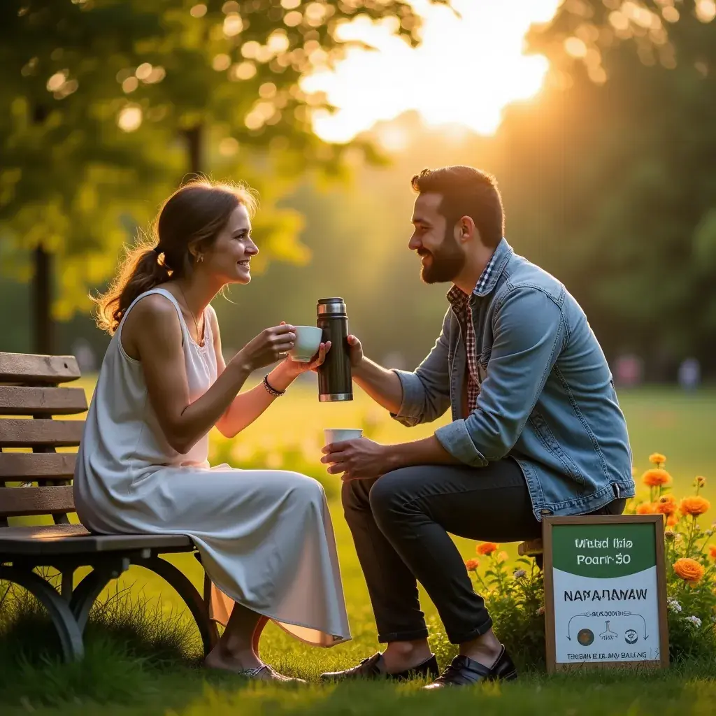 Un pot de thé aux herbes avec des fleurs colorées en arrière-plan.