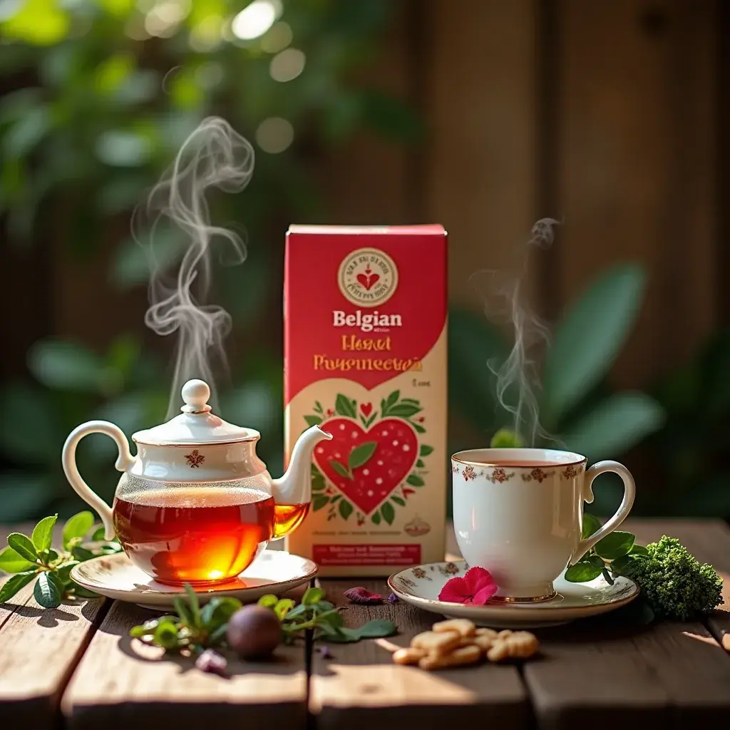 Une cuillère en bois remplie de mélange d’herbes, prête à être infusée.